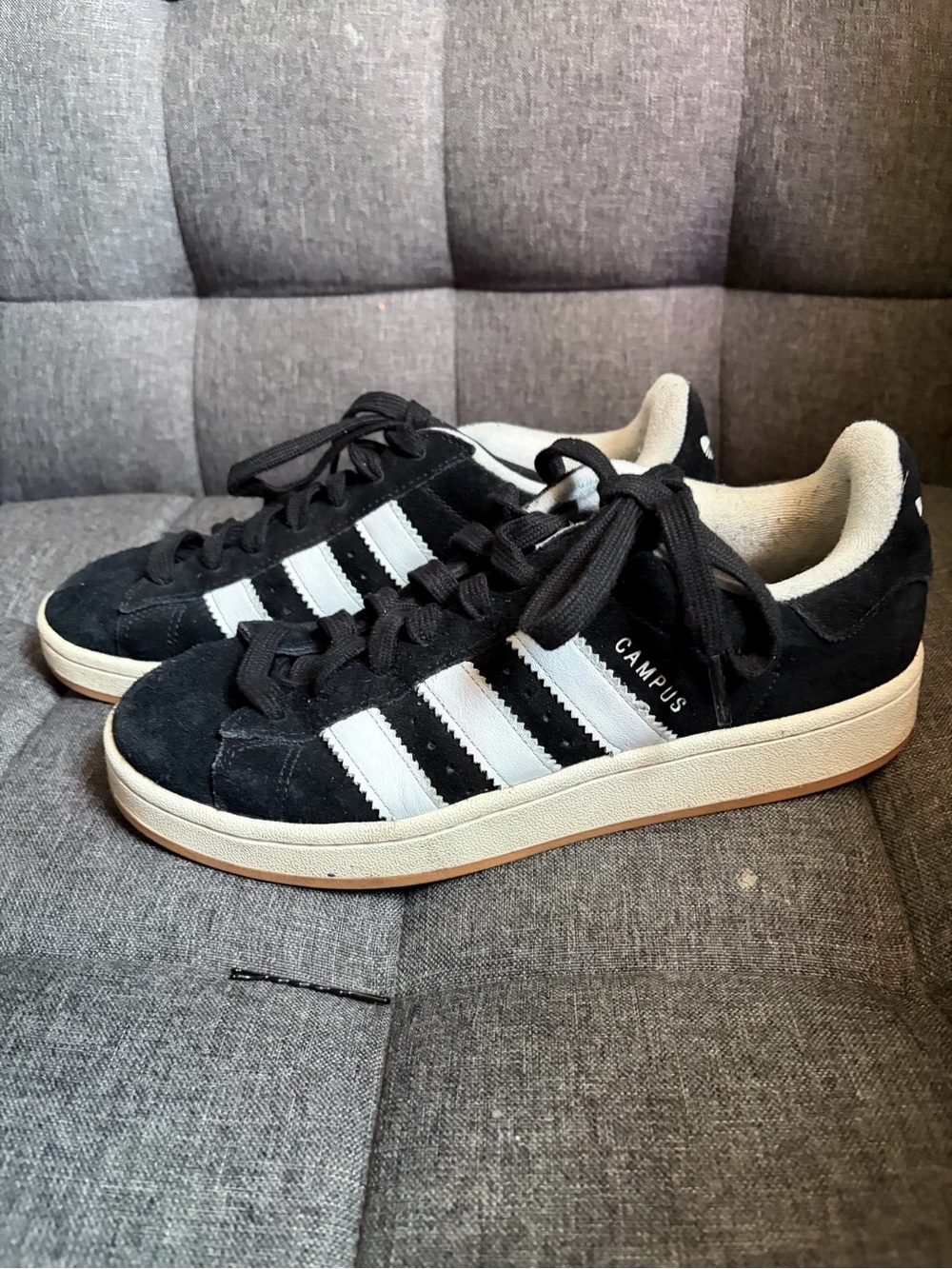adidas Campus Black Suede Sneakers with White Stripes